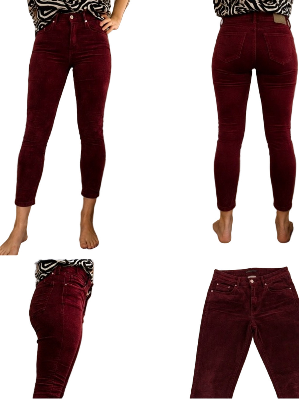 Topshop Burgundy Corduroy Skinny Capri Jeans W28 L30